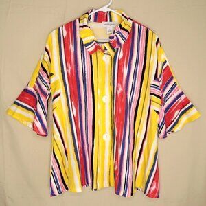 Vintage Peck & Peck Button Down Top Short Sleeve Wearable Art Women's Medium